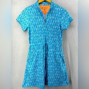 Bermuda Sands Women S Blue Orange Geometric Golf Dress Short Sleeve 1/4 Pockets